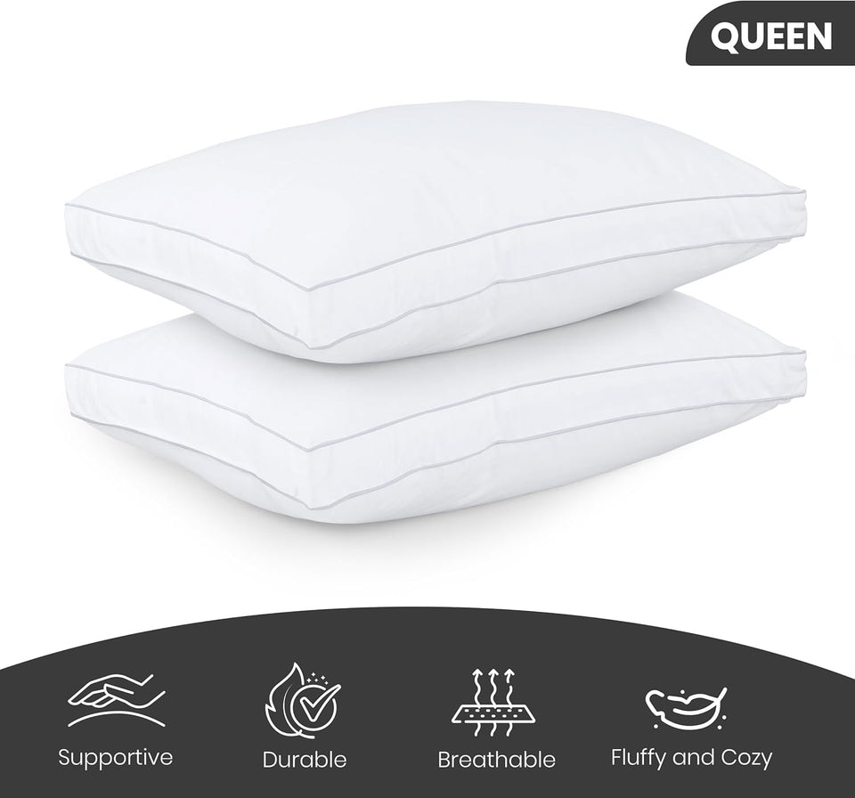 Utopia Bedding Bed Pillows for Sleeping Queen Size (White), Set of 2, Soft & Fluffy Pillow with Down Alternative Filling, Cooling, Hotel Quality, Gusseted Pillow for Back, Stomach or Side Sleepers