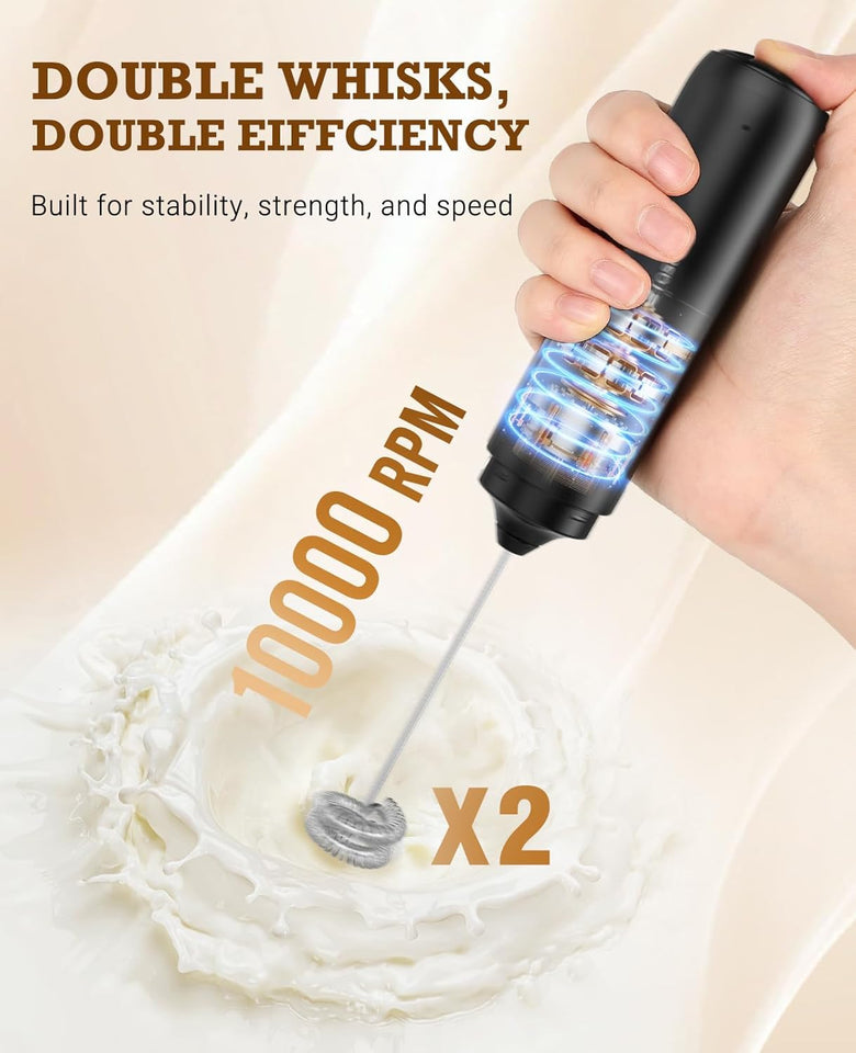 SIMPLETaste Rechargeable Milk Frother Wand Handheld, Dual Coil Whisk Head Drink Mixer, USB-C Electric Whisk with Stainless Steel Whisk for Coffee, Lattes, Cappuccino, Matcha, Hot Chocolate& Creamer