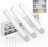Under Cabinet Lighting 8 Inches Rechargeable Motion Sensor Light Indoor, 3 Color Dimmable Closet Light Battery Operated, USB Stick on LED Magnetic Under Counter Lights for Kitchen Stair, 3 Packs
