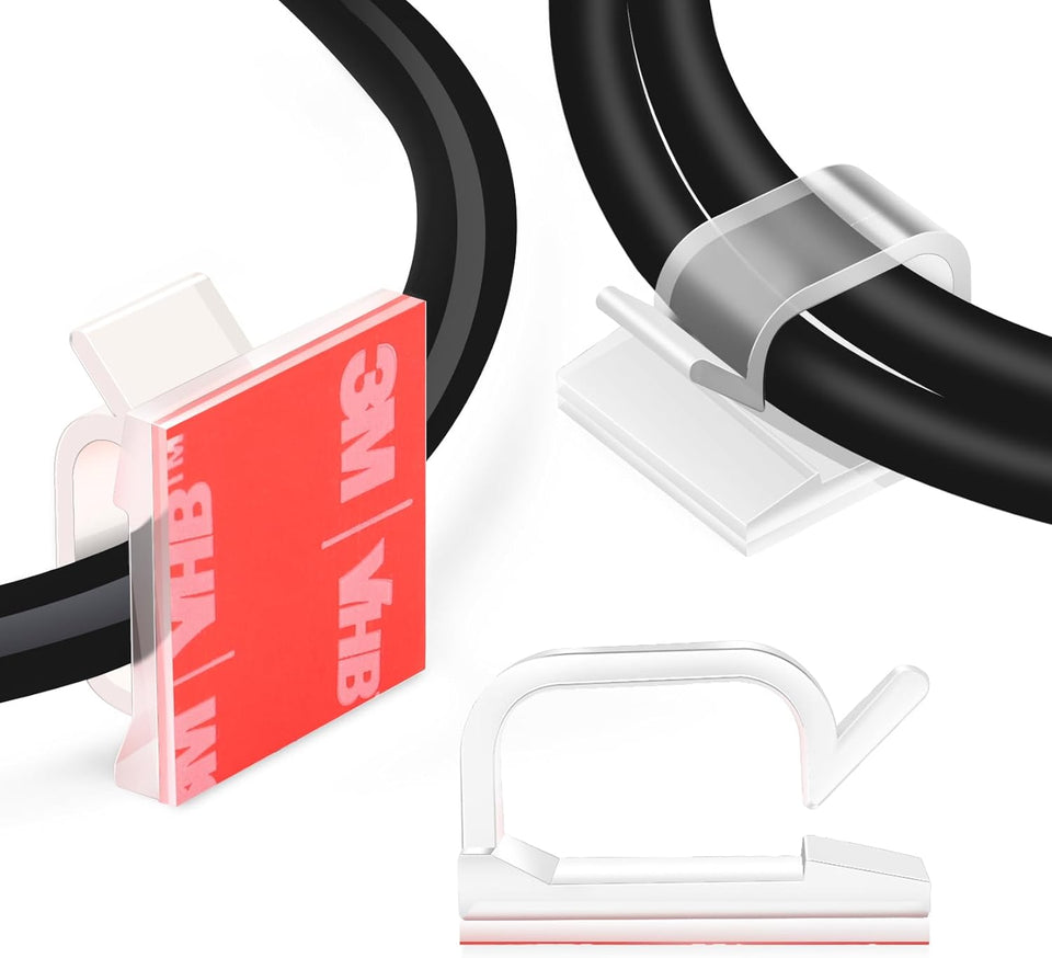 60 PCS XHF 5/8” Adhesive Cable Wire Clips Clear, Outdoor Christmas Light Clips, Cable StaCWes Cable Management Wire Organizer Cord Holder for Under Desk, Car, Wall, TV PC Ethernet Cable