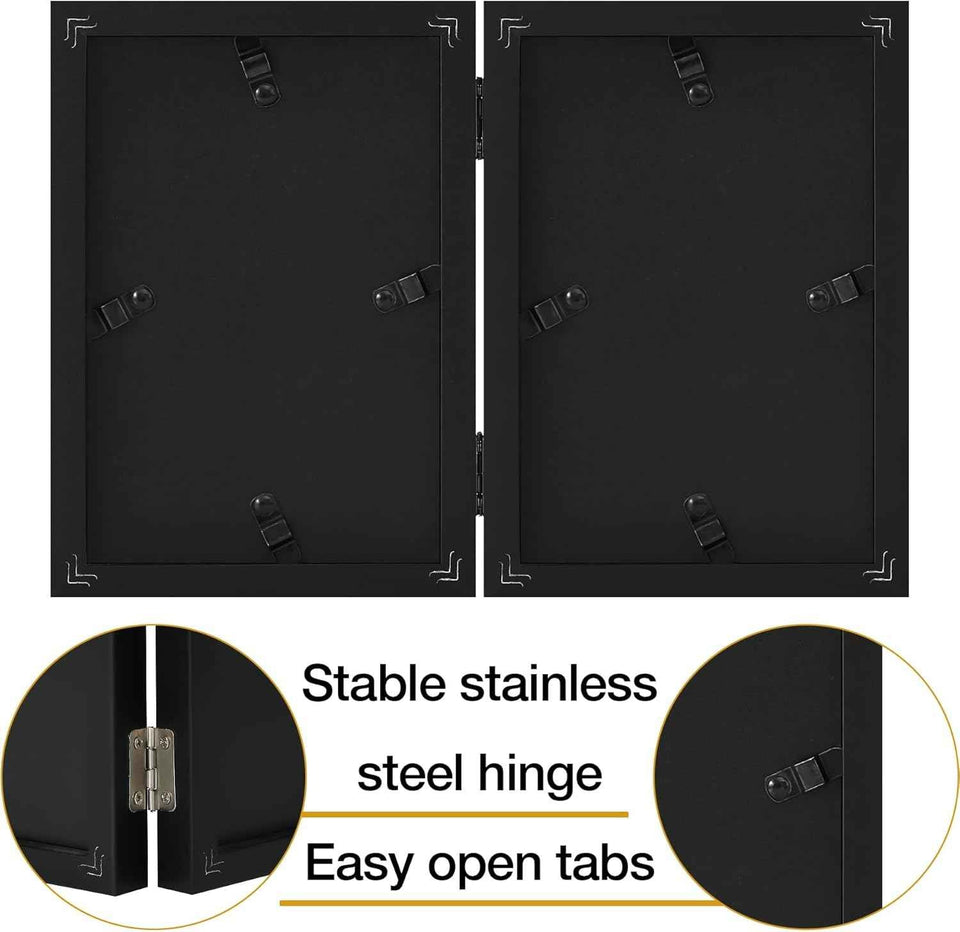 decorUhome Double 4x6 Picture Frame Vertical, Engineered Wood Bifold Photo Frame with Plexiglass for Tabletop Display, 4x6, Black