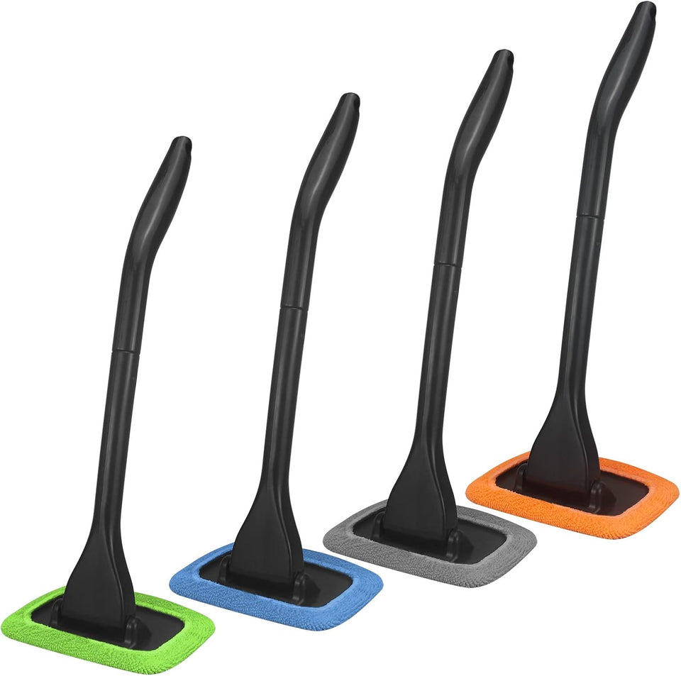 windshield cleaning tool with 4 washable microfiber pads and extendable handle for auto glass wiper