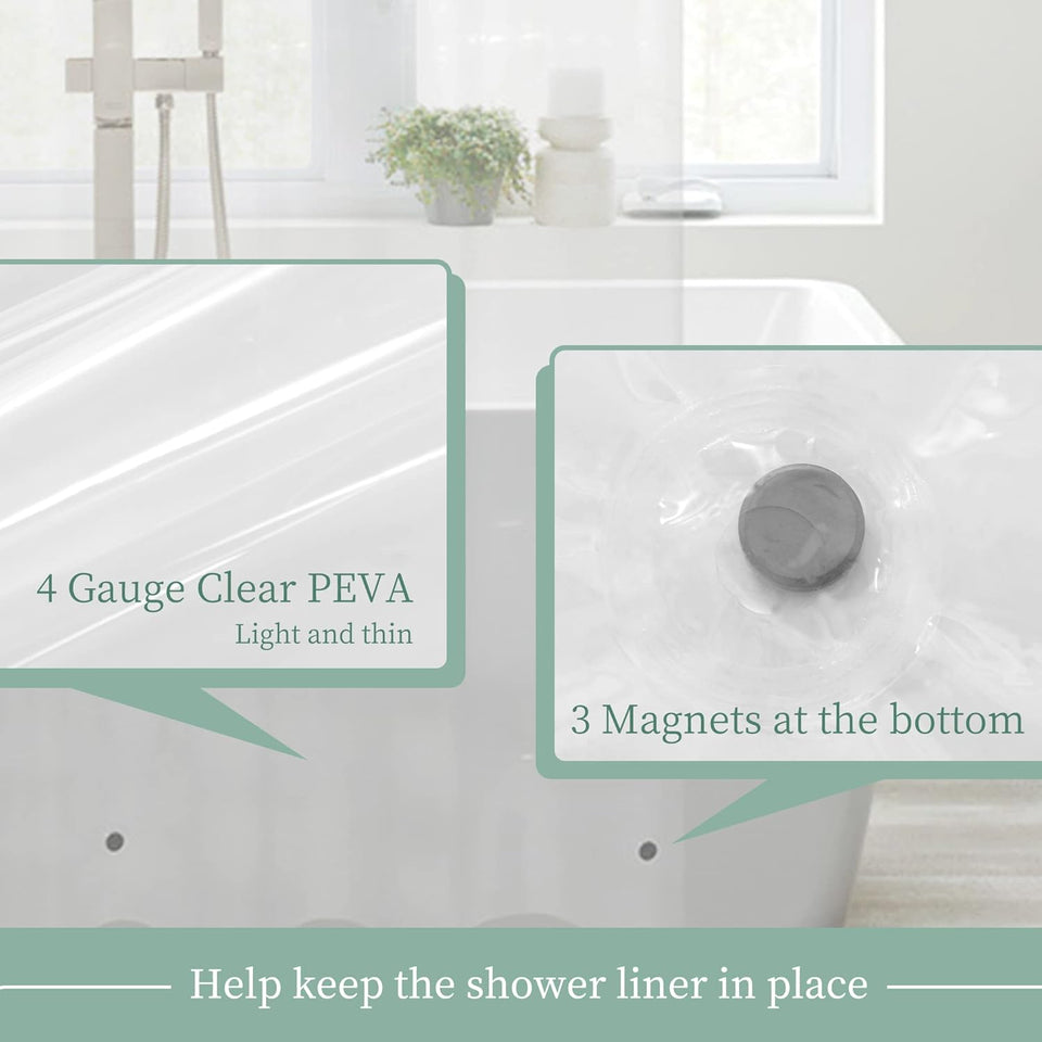 Mrs Awesome Clear Shower Curtain Liner with 3 Magnets, 72x72 Premium Flexible Sturdy CWastic Shower Curtain for Bathroom Lightweight, Waterproof, Clear