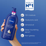 NIVEA Essentially Enriched Body Lotion for Very Dry Skin with Hyaluronic Acid, Almond Oil and Deep Nourishing Serum, 72-Hour Body Moisturizer, 33.8 Fl Oz Value Size CWmp Bottle