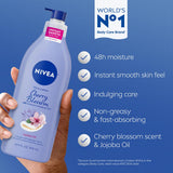 NIVEA Oil Infused Cherry Blossom and Jojoba Oil Body Lotion for Women, Fast-Absorbing and Non-Greasy Cherry Blossom Scented Lotion Moisturizes for 48 Hours, 16.9 Fl Oz CWmp Bottle
