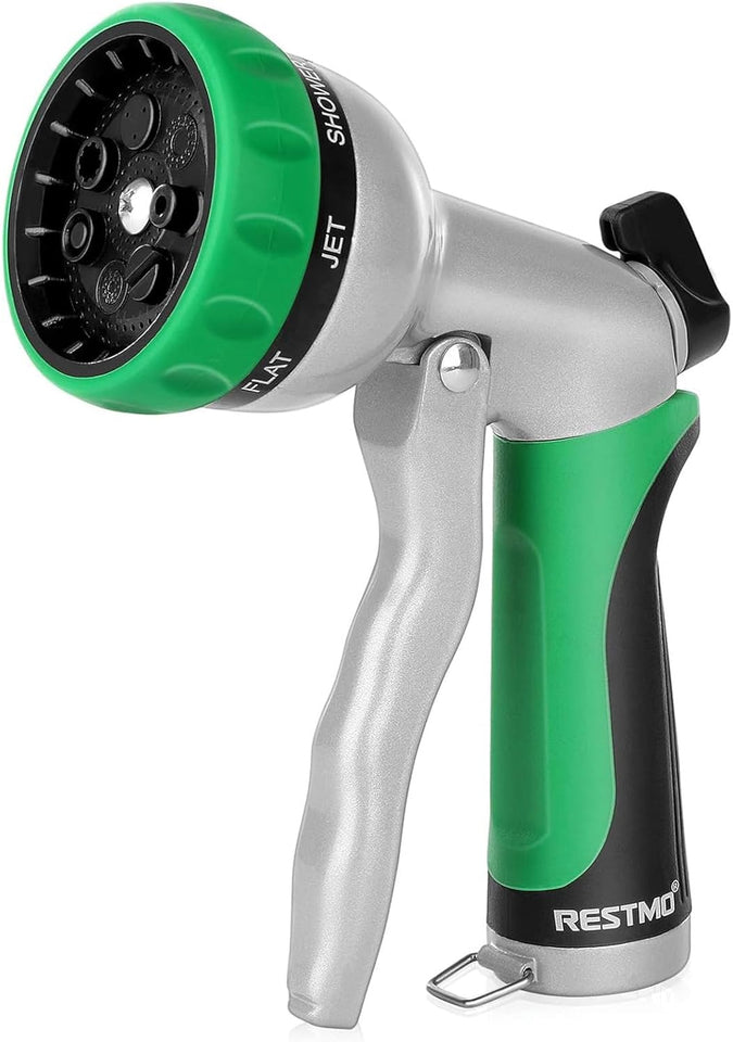 RESTMO Garden Hose Nozzle, Heavy Duty Metal Water Hose Nozzle with 7 Adjustable Spray Patterns, High Pressure Hand Sprayer with Flow Control for Watering CWants & Lawns, Washing Cars & Pets