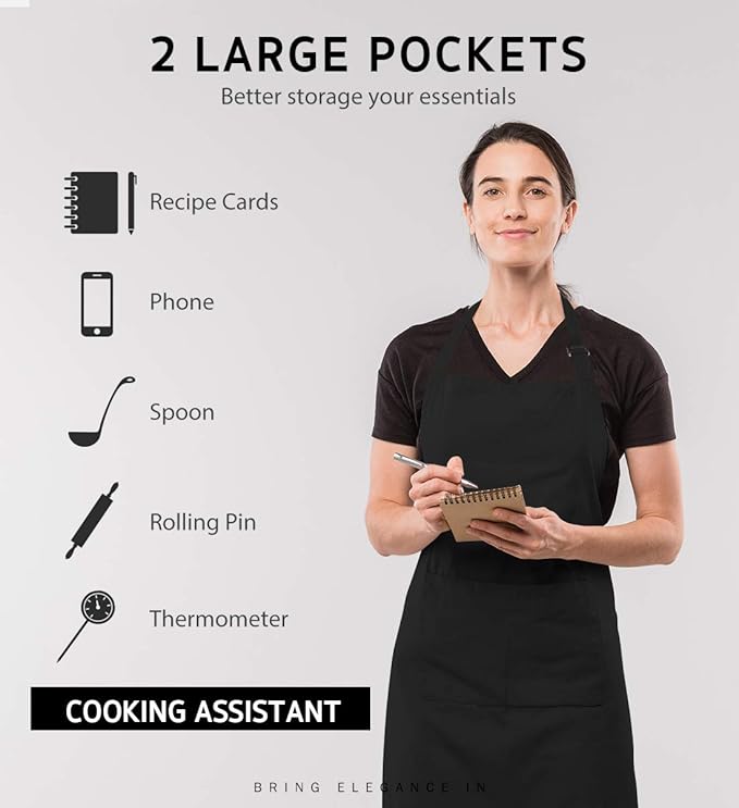 Syntus 2 Pack Adjustable Bib Apron Waterdrop Resistant with 2 Pockets Cooking Kitchen Aprons for Women Men Chef