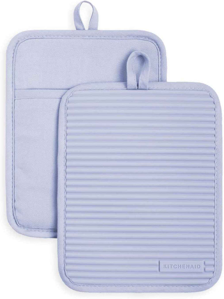 KitchenAid Ribbed Soft Silicone Pot Holder 2-Pack Set, Milkshake Tan, 7"x9"