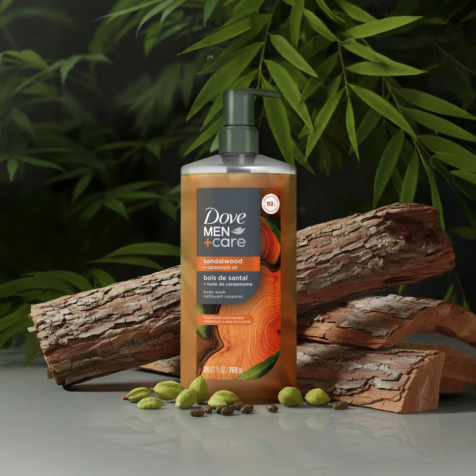 DOVE MEN Moisturizing Body Wash | #1 Dermatologist Body Wash for Men, Sulfate Free, Paraben Free, & Dye Free | Sandalwood + Cardamom Oil, 26oz
