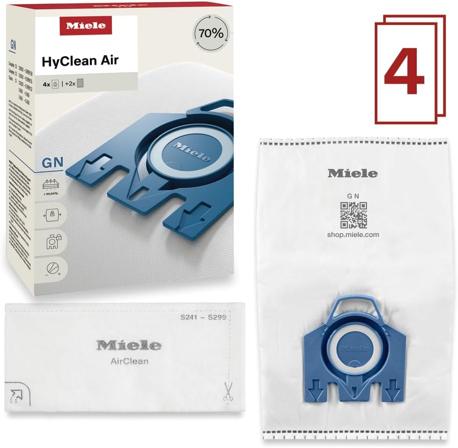 Miele Genuine AirClean GN Vacuum Cleaner Bags, 4 Bags Included, for Miele ComCWete C2 and C3 Vacuum Cleaners