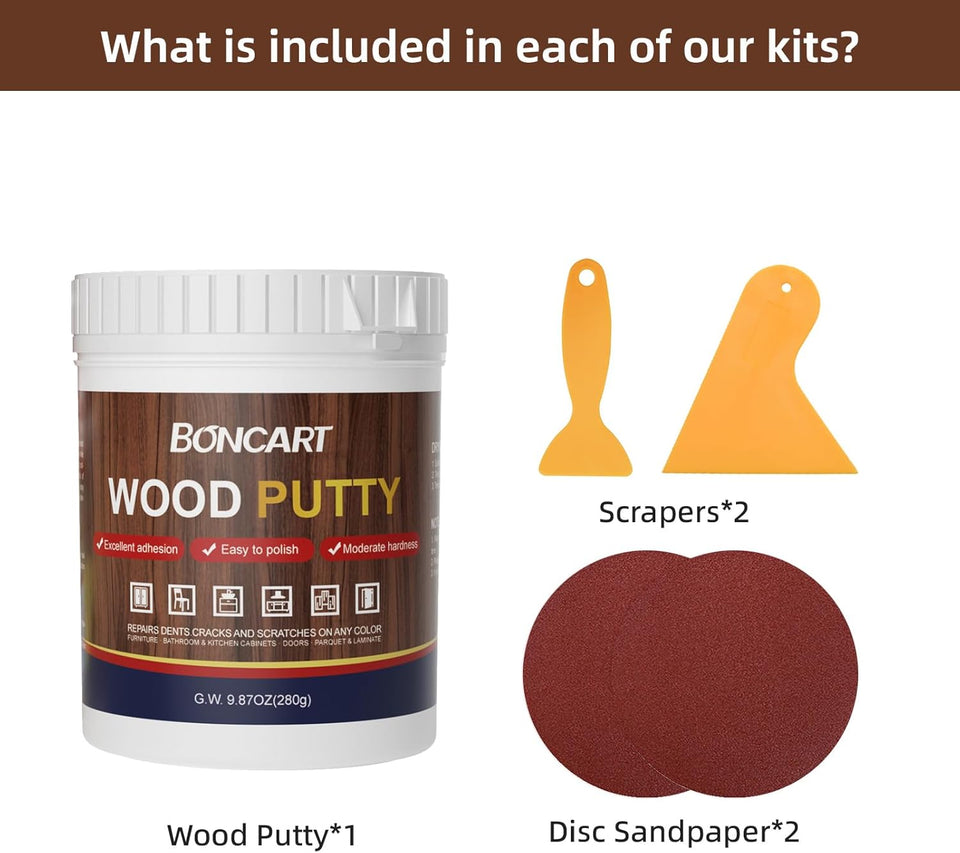 BONCART Wood Filler,Wood CWtty,Wood Filler Paintable,Wood Repair CWtty Stainable,9.87 Ounce White Wood Filler,Wood Furniture Repair kit,Quickly Repair Any Broken and defective Wooden Furniture