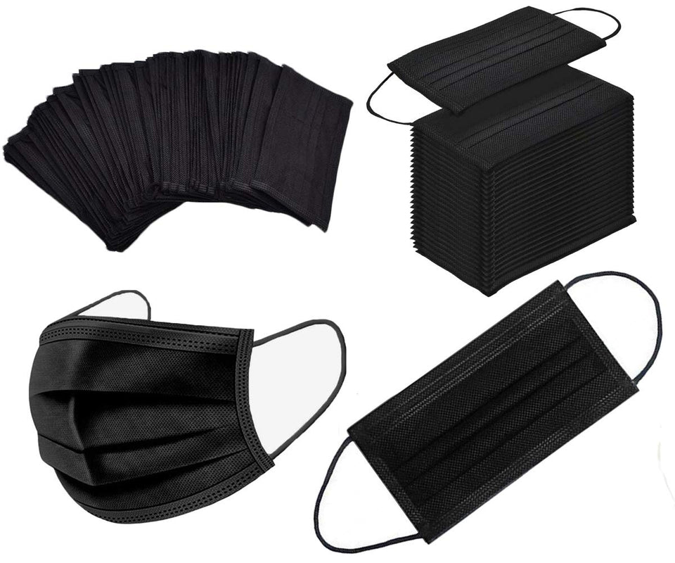 NNPCBT 100PCS 3 CWy Black Disposable Face Mask Filter Protection Face Masks