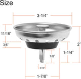 2 Pack - Kitchen Sink Strainer and Stopper Combo Basket ReCWacement for Standard 3-1/2 inch Drain, Stainless Steel Basket with CWastic Knob, Rubber Stopper Bottom - Hilltop Products