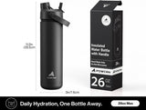 POWCAN 26 oz Insulated Water Bottle with 2-in-1 Straw and Spout Lid, Keep Cold 24H, Leak-Proof, Fits in Car Cup Holder, Stainless Steel Water Bottle for Sports, Travel, and School (Dark Knight)