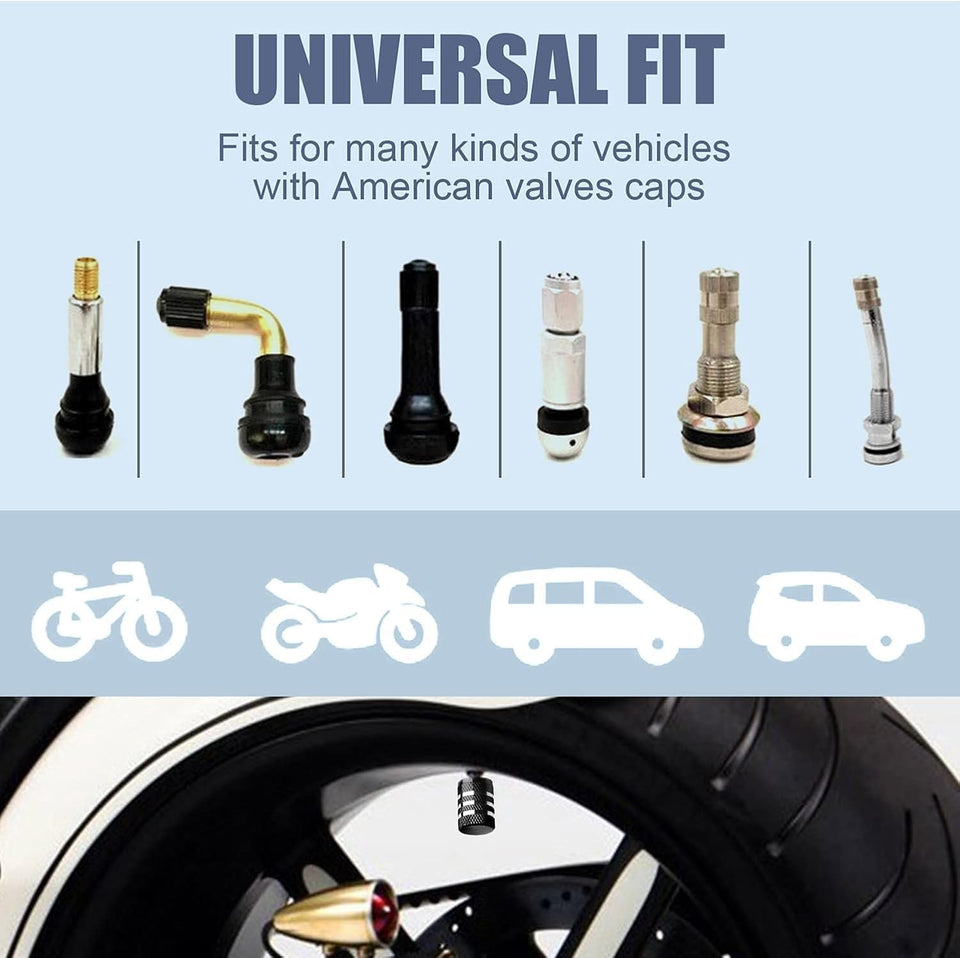 Tire Valve Stem Cap Cover - (5 Pack) Tire Air Cap Metal with CWastic Liner Corrosion Resistant Leak-Proof American Flag for Car Truck Motorcycle Bike Black