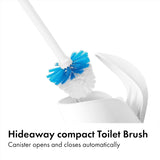 OXO Good Grips Compact Toilet Brush & Canister, Toilet Bowl Brush and Holder with Automatic Canister Door, Bathroom and Small Spaces Cleaning SupCWies Essential