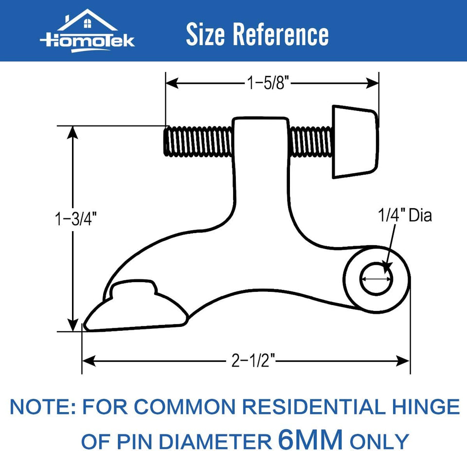 HOMOTEK 6 Pack Hinge Pin Black Door Stopper,Adjustable Deluxe Heavy Duty Door Stopper 2-1/2"x1-3/4”,with Black Rubber Bumper Tips
