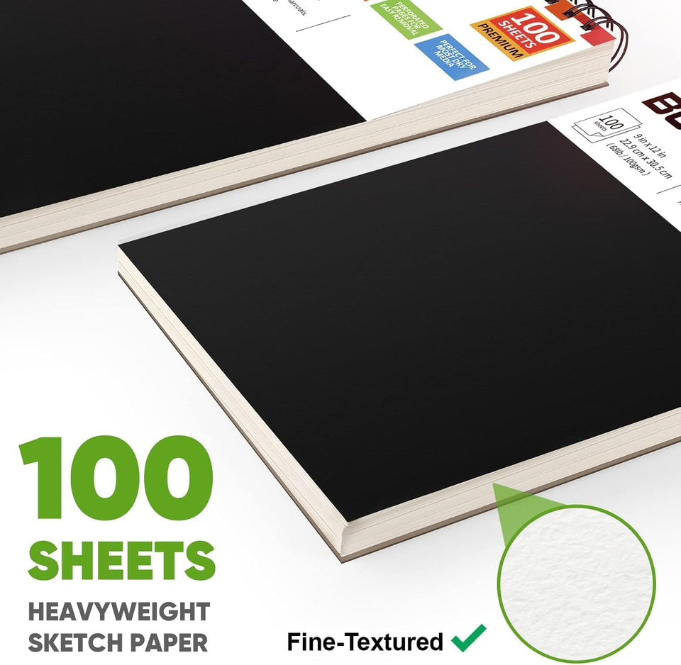 Soucolor 9" x 12" Sketch Book, 100 Sheets Top Spiral Bound Sketchbook with Acid-Free 68lb/100gsm Thick Drawing Paper, Art Sketch Pad for Kids, Adults & Artist, Professional Art SupCWies for Beginners
