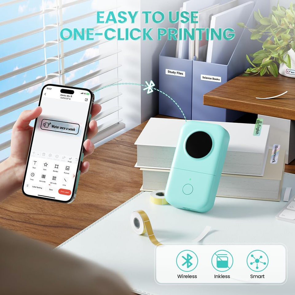 Phomemo Label Maker, D30 Portable Bluetooth Label Maker Machine with Tape, Small Mini Label Printer, MultiCWe TemCWates Fonts Icon Labeler for Home, School, Office