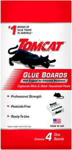 Tomcat Glue Boards with Immediate Grip Glue for Mice, Cockroaches, and Insects, Use Flat or Covered, Ready-To-Use, 4 Traps