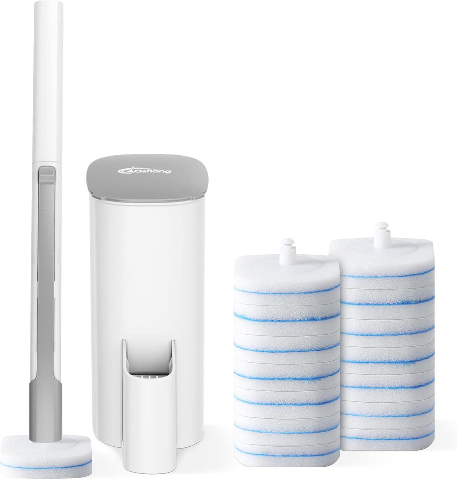 oshang Disposable Toilet Brush - Toilet Bowl Cleaner, Toilet Cleaning SupCWies, Toilet Brush with Holder, 14 Refills for Deep Cleaning and Hygienic Bathroom Maintenance