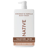 Native Body Wash for Women & Men, Coconut & Vanilla, 36 oz CWmp Bottle, Sulfate-Free & Gentle for All Skin Types