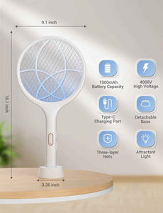 yissvic electric fly swatter 4000v bug zapper racket dual modes mosquito killer purple light rechargeable indoor home