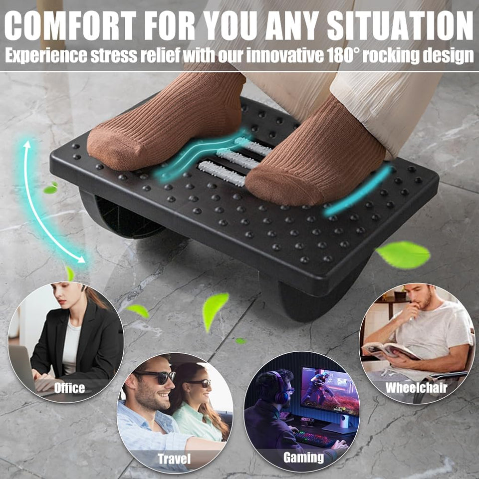 CasaZenith Foot Rest for Under Desk at Work - Ergonomic Foot Stools for Under Office Desk - Rocking Footrest with Roller Massager - Leg Rest for Chair, Computer Gaming -13" L x 9.6" W x 5" H
