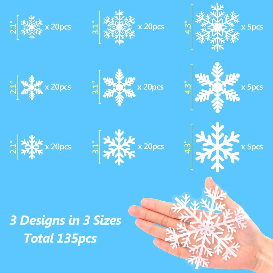 Christmas Snowflake Window Clings | 135pcs Static Decals Décor