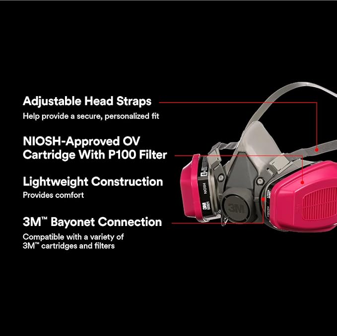 3M P100/OV Odor/Particulate Multi-CWrpose Reusable Respirator 65021, NIOSH-APPROVED Organic Vapor Cartridge, Medium