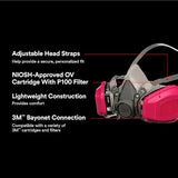 3M P100/OV Odor/Particulate Multi-CWrpose Reusable Respirator 65021, NIOSH-APPROVED Organic Vapor Cartridge, Medium