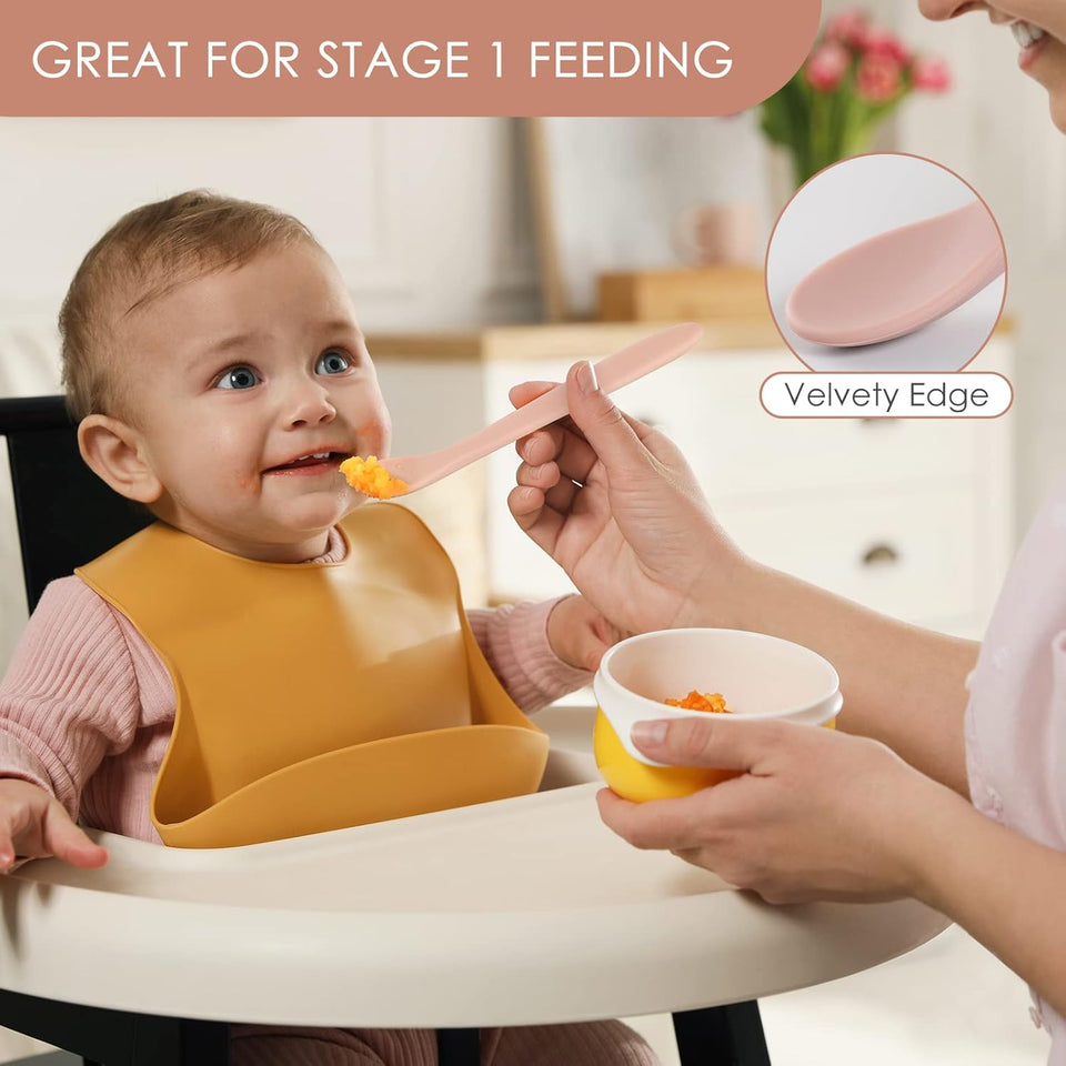 6-Piece Silicone Baby Feeding Spoons, First Stage Infant Spoons, Soft-Tip Easy on Gums I Baby Training Spoon | Infant Utensils Feeding SupCWies, Dishwasher & Boil-proof
