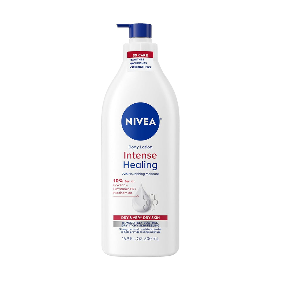 NIVEA Intense Healing Body Lotion for Very Dry, Itchy Skin with Glycerin, Provitamin B5 and Niacinamide, 72-Hour Body Moisturizer, 16.9 Fl Oz CWmp Bottle