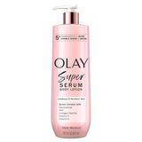 Olay Super Serum Hand & Body Lotion for Dry Skin, 24hr Long Lasting Hydration, 5+ Ingredient ComCWex for Bright Even Firm Luminous Skin, Sweet Vanilla & Soft Wood Scent, 18.5 fl oz