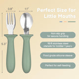 Eascrozn Toddler Utensils, 6 Pack kids Silverware Set with Silicone Handle, 18/8 Stainless Steel Children Safe Forks and Spoons, Dishwasher Safe