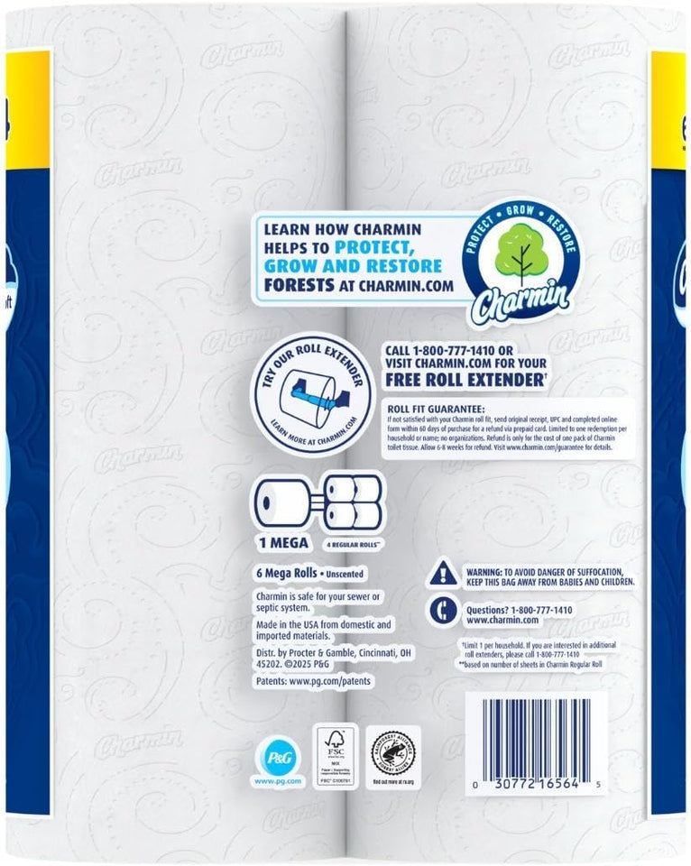Charmin Ultra Soft Toilet Paper, 6 Mega Rolls = 24 Regular Rolls