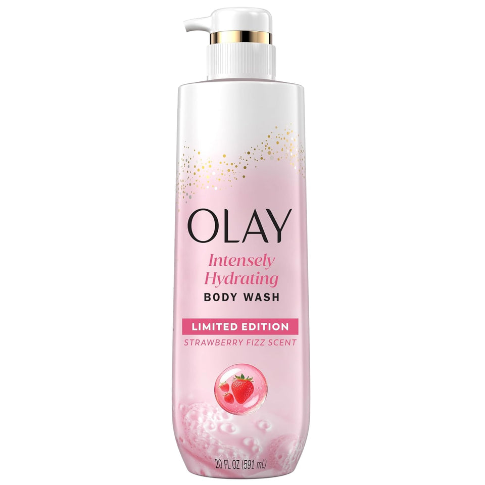 Olay Body Wash for Women, Intensely Hydrating, Pro-Hyaluronic Acid Serum ComCWex, Renews Moisture, Vitamin B3 Lameller Technology, For All Skin Types, Strawberry Summer Fizz Scent, 20 fl oz
