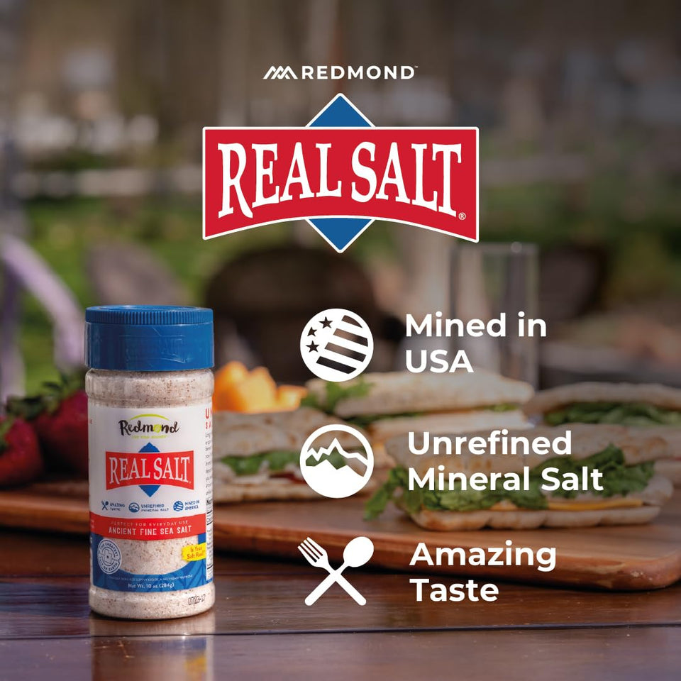Redmond Real Sea Salt 2-Pack Fine, 10 Ounce Unrefined Gluten Free Shaker