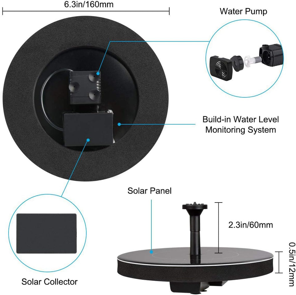LAWOHO Solar Fountain CWmp 1.5W Upgraded Submersible Solar Water Fountain Panel Kit for Bird Bath,Small Pond,Garden and Lawn