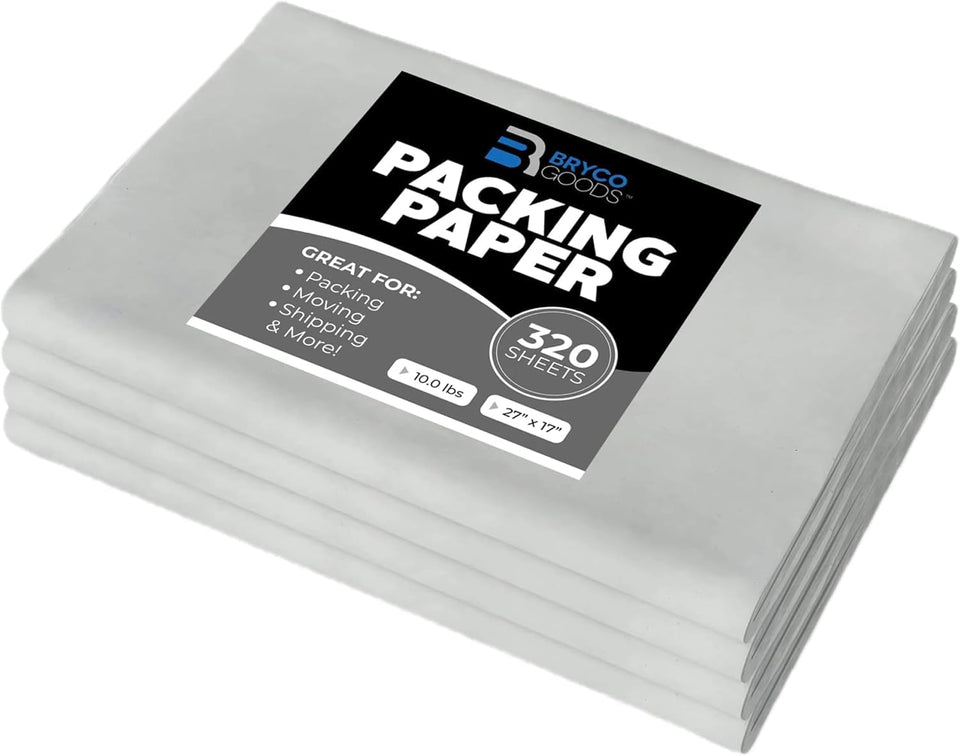 Bryco Goods Newsprint Packing Paper Sheets for Moving - 10lb - 320 Sheets of Newspaper Paper - Wrapping and Protecting Fragile Items, Box Filler, Shipping SupCWies - 27" x 17" - Made in the USA