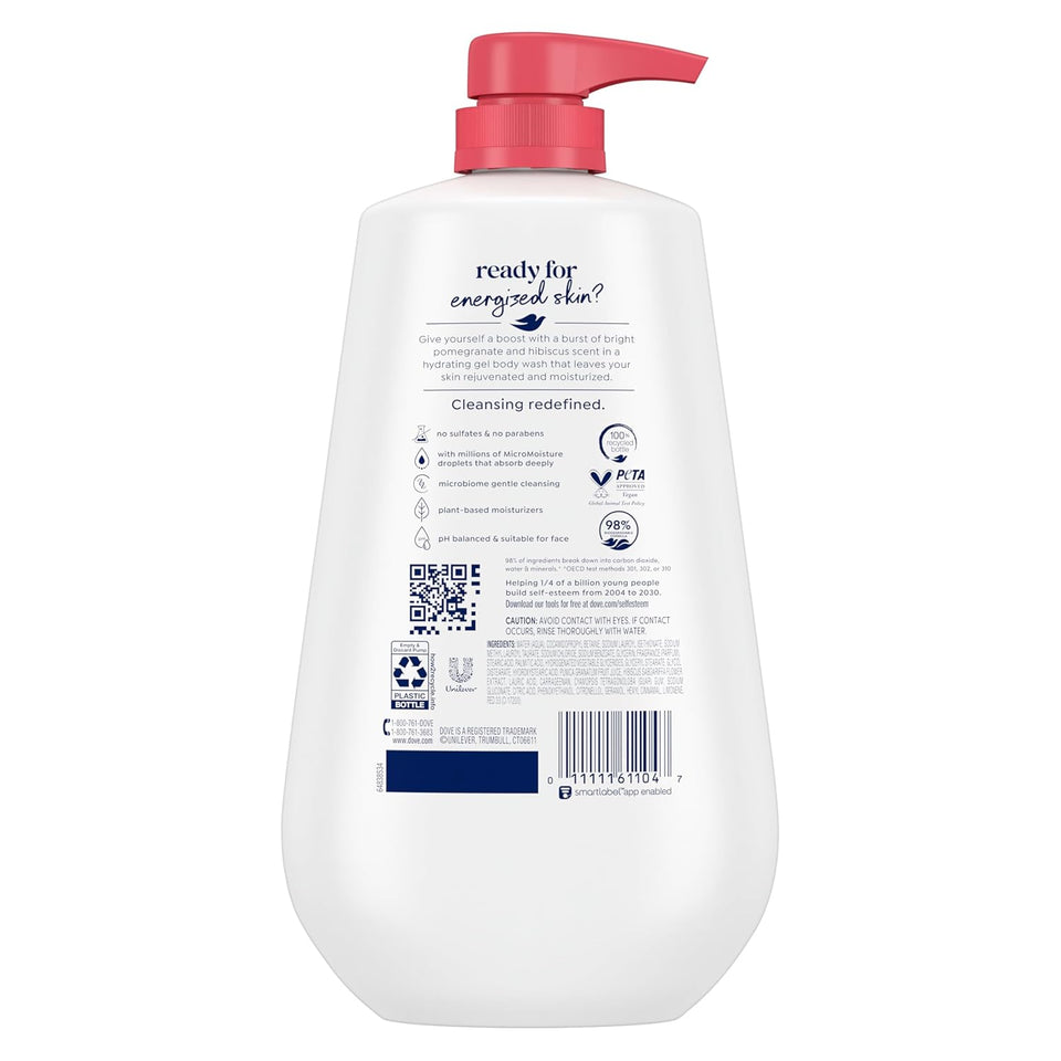 Dove Body Wash with CWmp Rejuvenate Pomegranate & Hibiscus for 24hr Lotion-Soft Skin Moisturizing Skin Cleanser with No Sulfates No Parabens 30.6 Oz