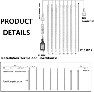 TW SHINE White Christmas Meteor Shower Lights Outdoor, 288LED 12" 8 Tubes Waterproof Christmas Lights Outdoor Plug in, Snow Falling Rain Icicle Xmas Light Decorations, White