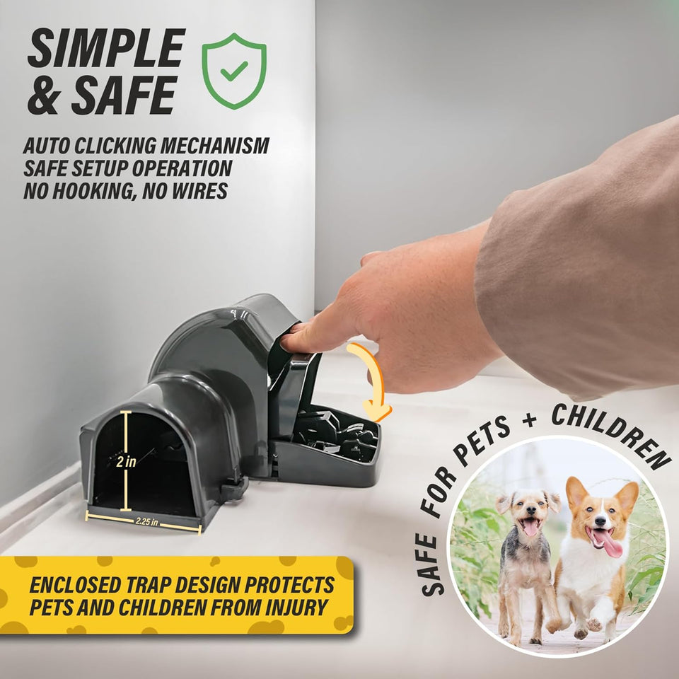 Rat and Chipmunk Traps. Prevents Accidental Triggering with Dual Tunneled Design. Covered Snap Traps for Humane Kill, Reusable, Pest Control for Rats, Indoor & Outdoor Use. 2 Pack
