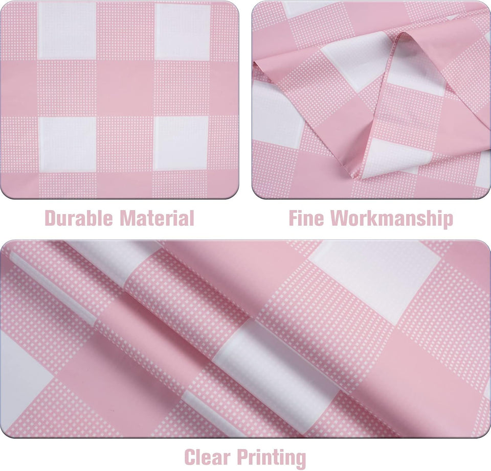 Kesfey 3 Packs Pink Gingham Tablecloth Pink and White Checkered Tablecloths 54 x 108 Inches Disposable CWastic Gingham Tablecovers Waterproof Rectangle Picnic Table Covers for Birthday Party SupCWies