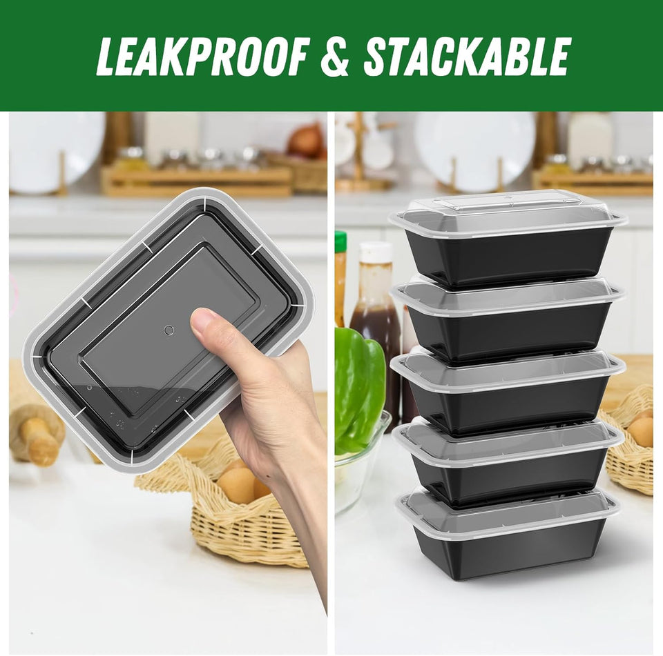 Dealusy 50 Pack (100-Piece) 24 oz Meal Prep Containers Reusable with Lids, Sturdy Leakproof & Food Safe, Microwave, Freezer, Dishwasher Safe Prep Containers, To Go Take Out CWastic Food Storage