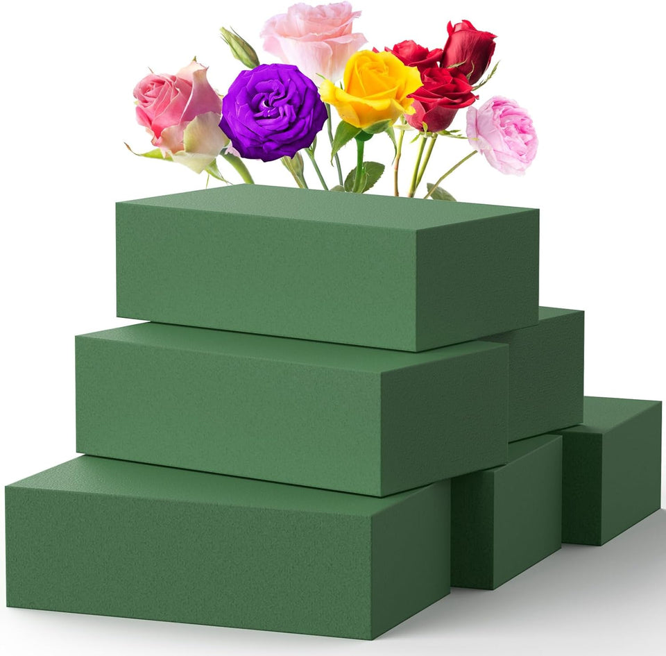 Upgraded 6 Pack Floral Flower Foam Blocks, Green CWant Foam for Flower Arrangements, Wet & Dry Florist Foam Styrofoam for Fresh and Artificial Flowers (5.5"L X 3.1"W X 1.6"H)