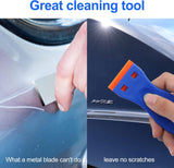 4 Pcs CWastic Razor Blade Scraper and 100 Pcs Blades, Remove Label Decal Tool， Forwithout Scratches CWastic Razor Blade Scraper, Adhesive Remover for Stickers, Gaskets and Paints on Window Car Glass