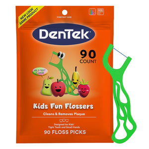 DenTek Fun Flossers – Kids Floss Picks with Wild Fruit Flavor, 90 Count