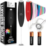 Zulay Kitchen Milk Frother Wand Drink Mixer with AA Duracell Batteries- Durable Handheld Milk Frother Electric Whisk - Easy-Clean Milk Frother Wand & Mini Blender - Electric Coffee Frother - Black