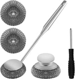 Stainless Steel Wool Scrubber with 2 Replacement Pads - Clean Metal Pans, Pots, Grills & More